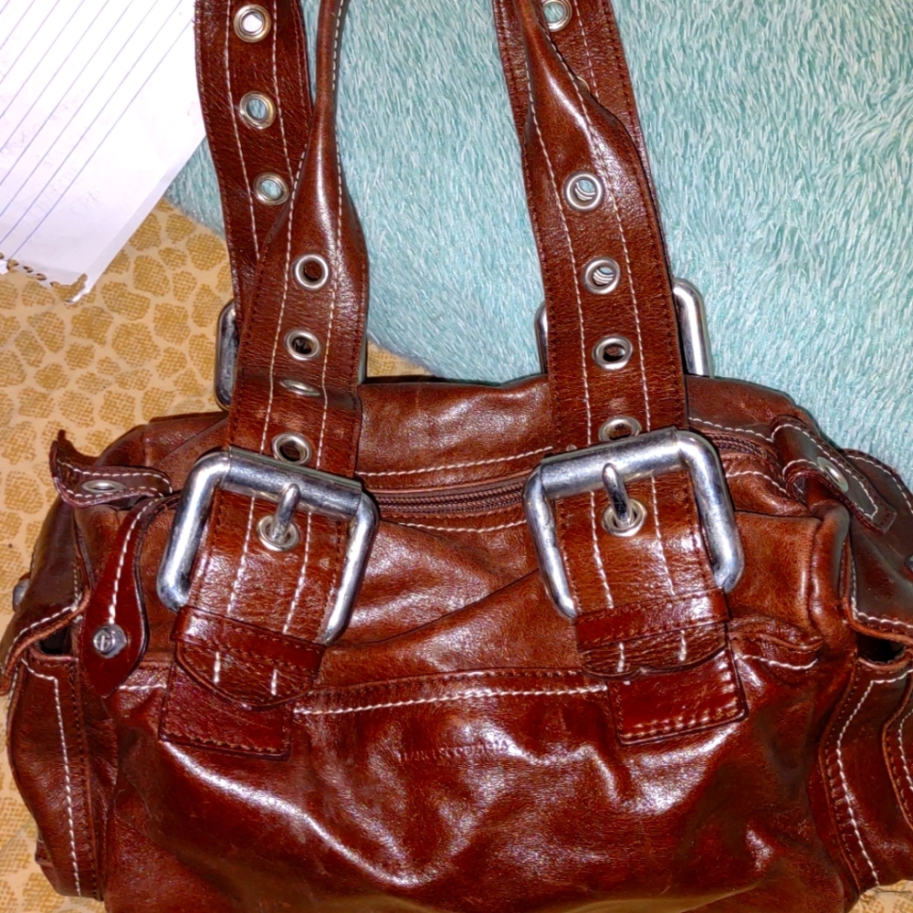 Francisco Baisia genuine leather Bhoulder Bag Purse Dark Brown Distressed